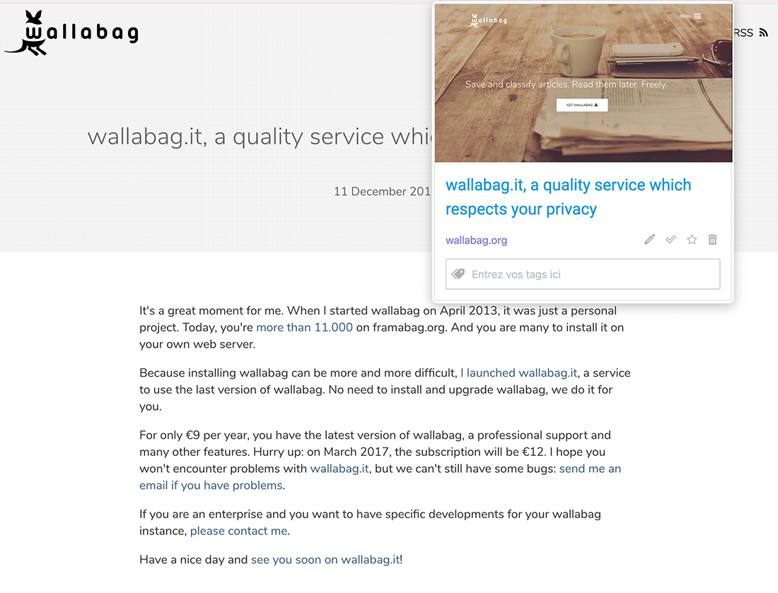 Extension wallabag pour Firefox.